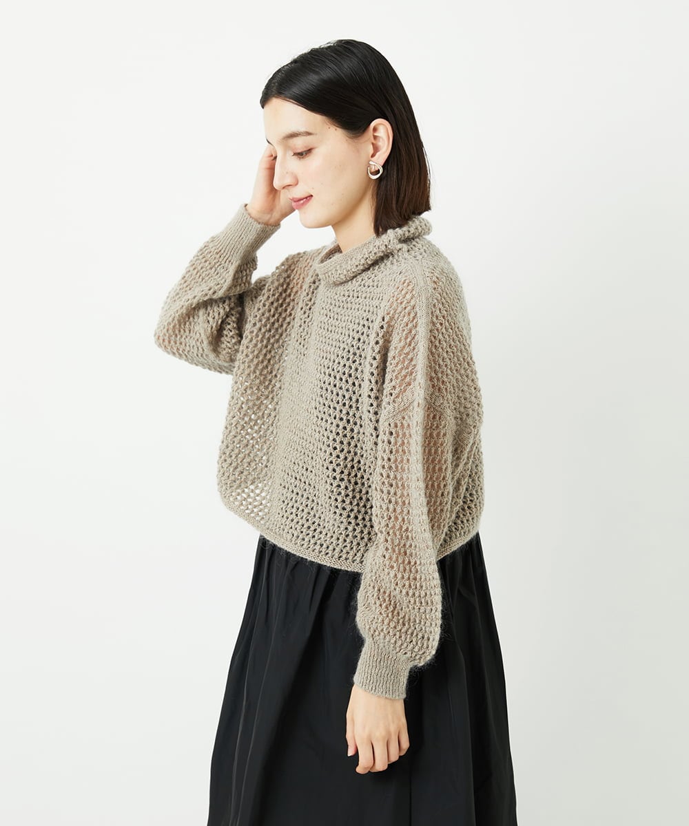 NSFAF81230 Maison de CINQ(メゾン ドゥ サンク) 透かし編みショート丈ハイネックニット ブラック