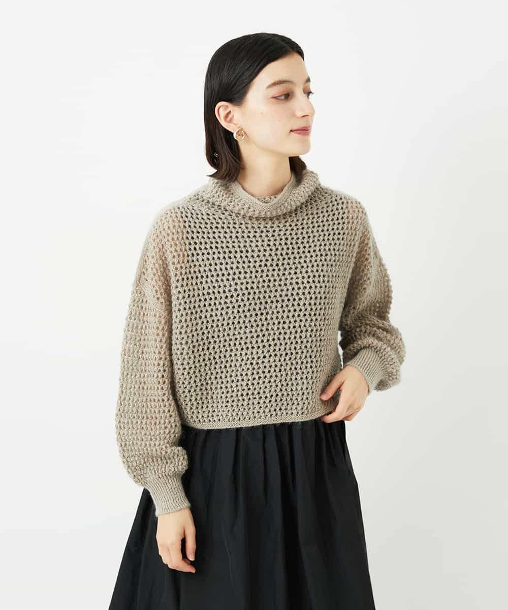 NSFAF81230 Maison de CINQ(メゾン ドゥ サンク) 透かし編みショート丈ハイネックニット ブラック
