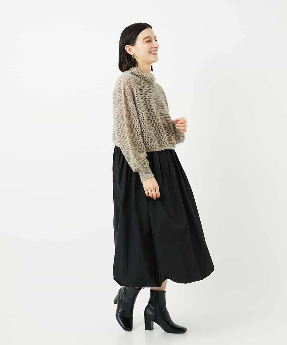 NSFAF81230 Maison de CINQ(メゾン ドゥ サンク) 透かし編みショート丈ハイネックニット ブラック