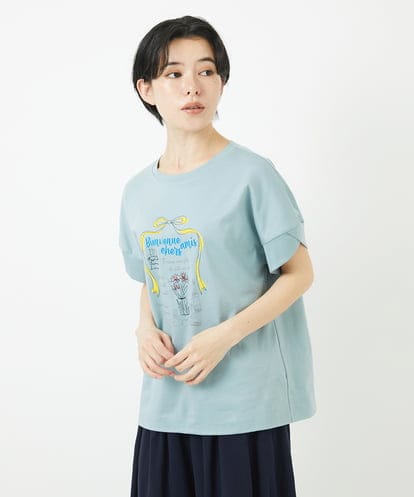 Maison de CINQ(メゾン ドゥ サンク) プリント刺繍コットンTシャツ グリーン/緑 36