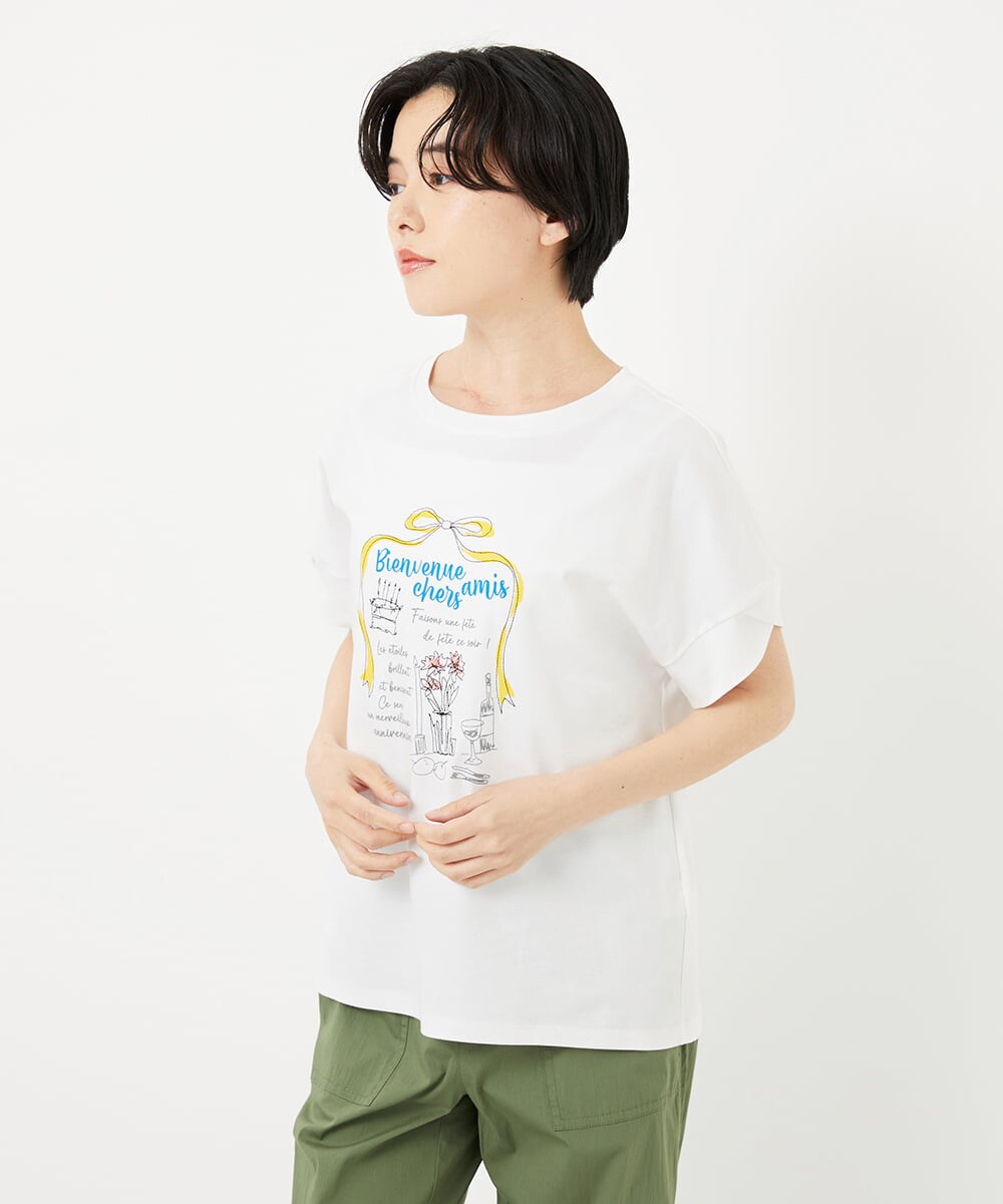 NSKHC91190 Maison de CINQ(メゾン ドゥ サンク) プリント刺繍コットンTシャツ パープル