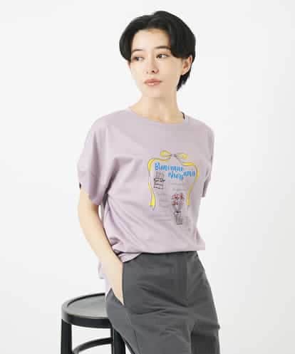 Maison de CINQ(メゾン ドゥ サンク) プリント刺繍コットンTシャツ ダークパープル 36