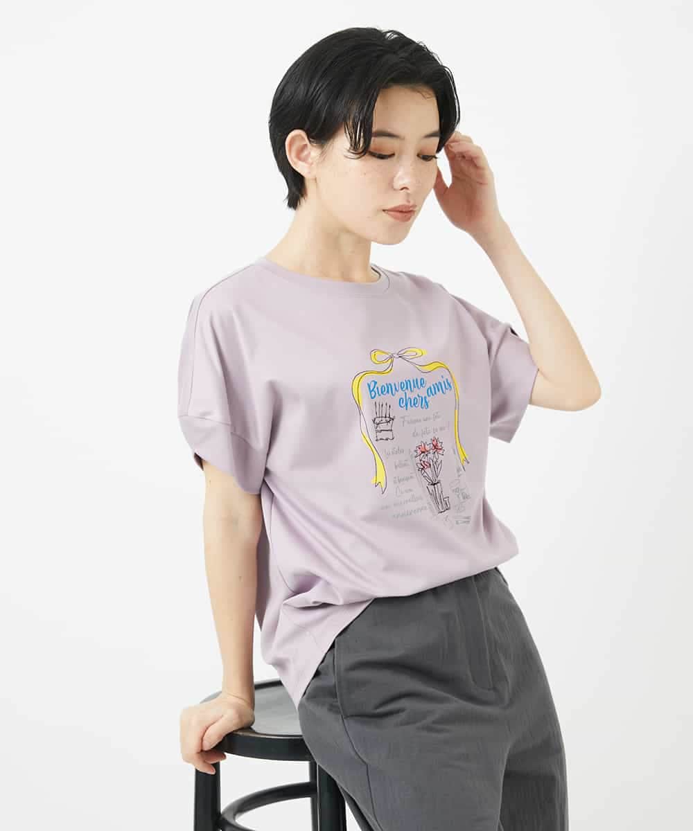 NSKHC91190 Maison de CINQ(メゾン ドゥ サンク) プリント刺繍コットンTシャツ パープル