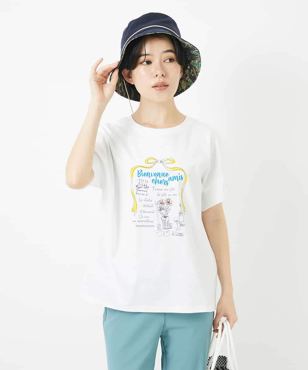 NSKHC91190 Maison de CINQ(メゾン ドゥ サンク) プリント刺繍コットンTシャツ パープル