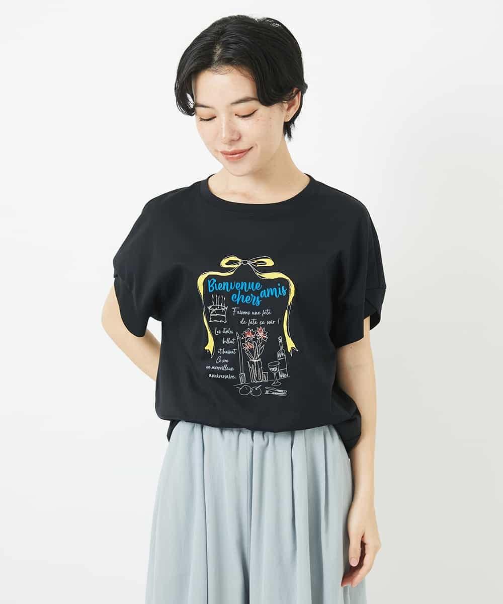 NSKHC91190 Maison de CINQ(メゾン ドゥ サンク) プリント刺繍コットンTシャツ パープル