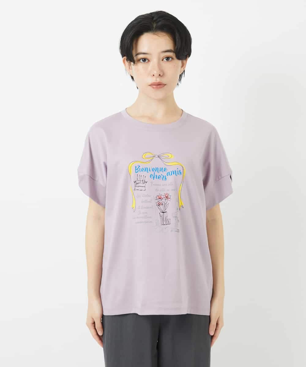 NSKHC91190 Maison de CINQ(メゾン ドゥ サンク) プリント刺繍コットンTシャツ パープル