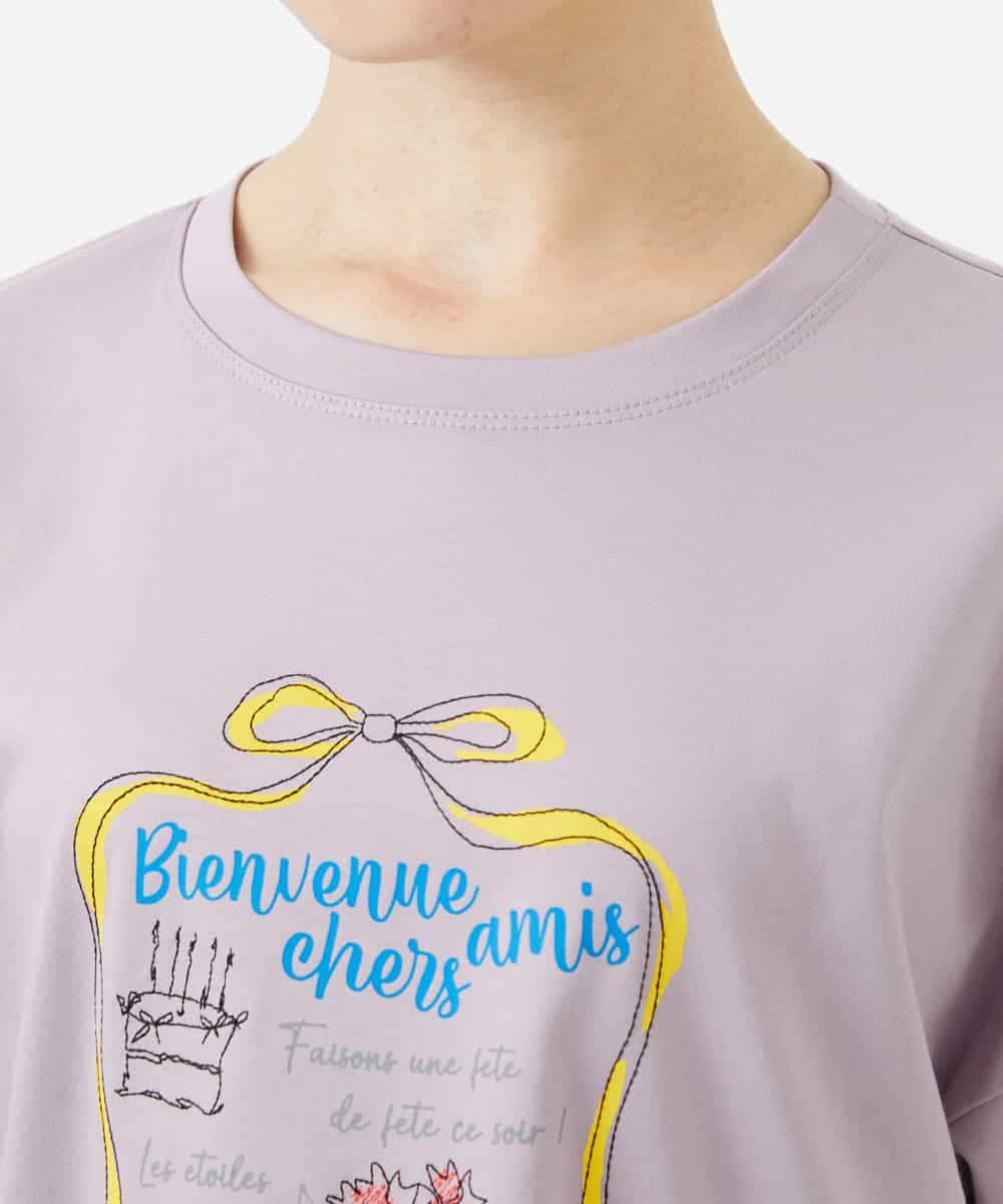 NSKHC91190 Maison de CINQ(メゾン ドゥ サンク) プリント刺繍コットンTシャツ パープル