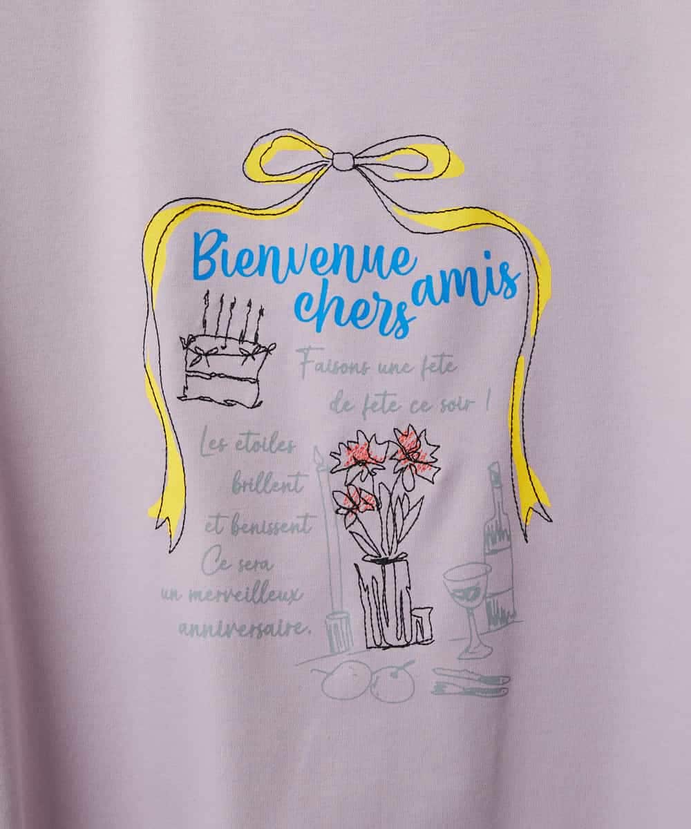 NSKHC91190 Maison de CINQ(メゾン ドゥ サンク) プリント刺繍コットンTシャツ パープル
