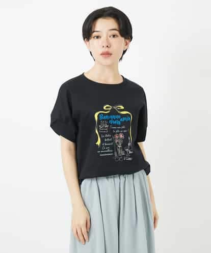 Maison de CINQ(メゾン ドゥ サンク) プリント刺繍コットンTシャツ ブラック/黒 36