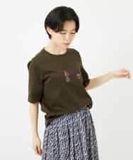 NSKHC92130 Maison de CINQ(メゾン ドゥ サンク) 刺繍ロゴデザインコットンTシャツ カーキ