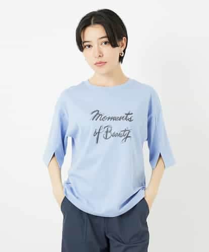 Maison de CINQ(メゾン ドゥ サンク) スリットスリーブコットンTシャツ ブルー/青 36