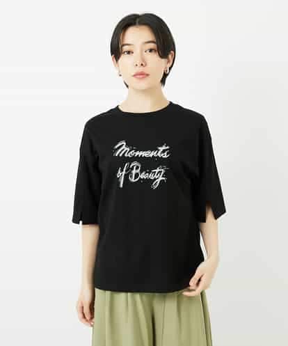 Maison de CINQ(メゾン ドゥ サンク) スリットスリーブコットンTシャツ ブラック/黒 36