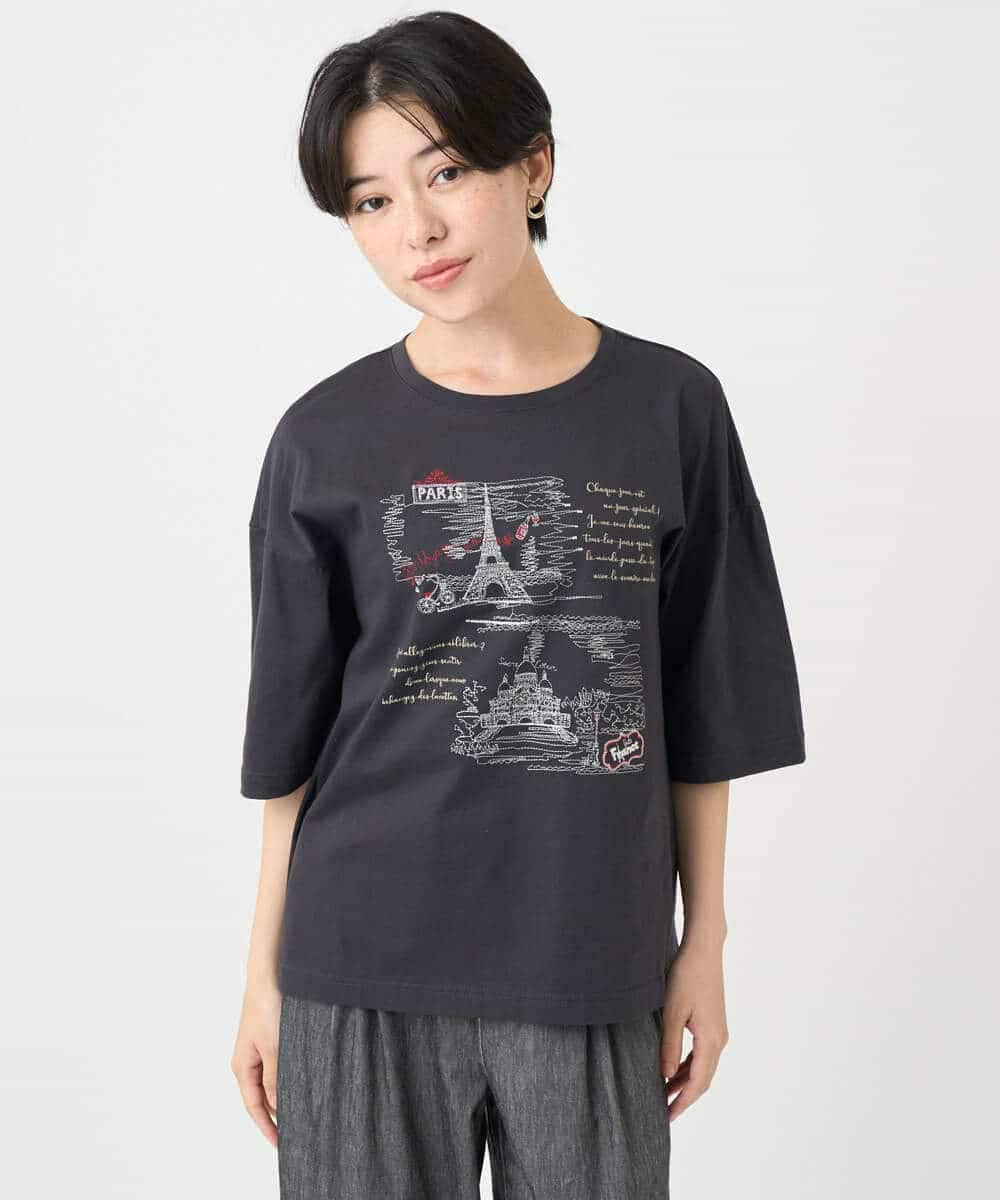 NSKJC94190 Maison de CINQ(メゾン ドゥ サンク) 風景刺しゅうTシャツ ホワイト