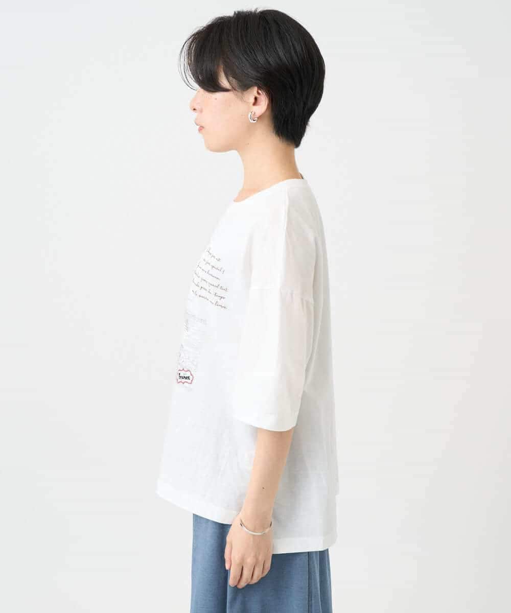 NSKJC94190 Maison de CINQ(メゾン ドゥ サンク) 風景刺しゅうTシャツ ホワイト
