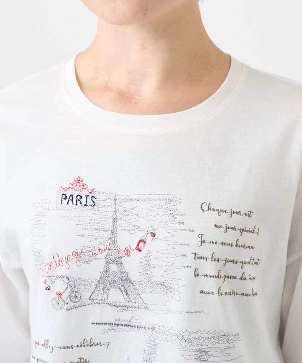 NSKJC94190 Maison de CINQ(メゾン ドゥ サンク) 風景刺しゅうTシャツ ホワイト