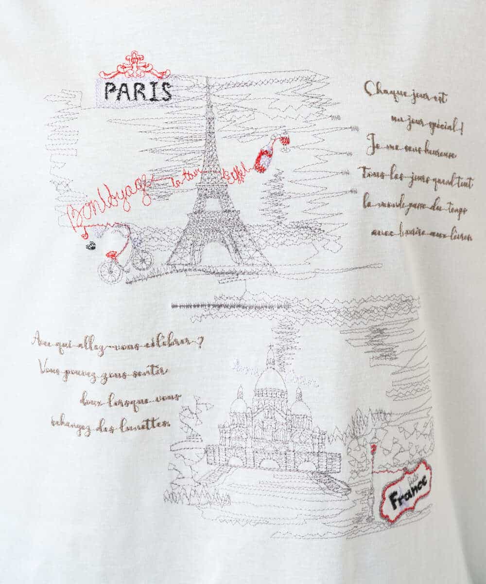 NSKJC94190 Maison de CINQ(メゾン ドゥ サンク) 風景刺しゅうTシャツ ホワイト