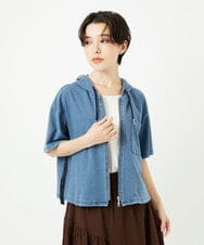 NSTJC94260 Maison de CINQ(メゾン ドゥ サンク) [セットアップ対応]カットソーデニムハーフスリーブストレッチパーカー ブルー