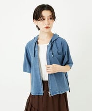 NSTJC94260 Maison de CINQ(メゾン ドゥ サンク) [セットアップ対応]カットソーデニムハーフスリーブストレッチパーカー ブルー