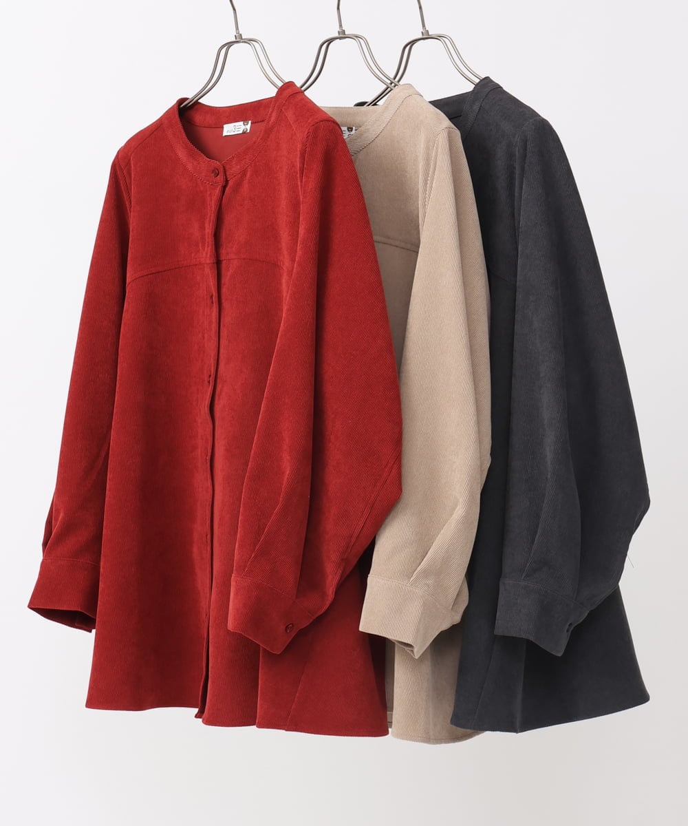 OLBAA24099 eur3(エウルキューブ) 【大きいサイズ】コーデュロイフレアブラウス ダークグレー(93)