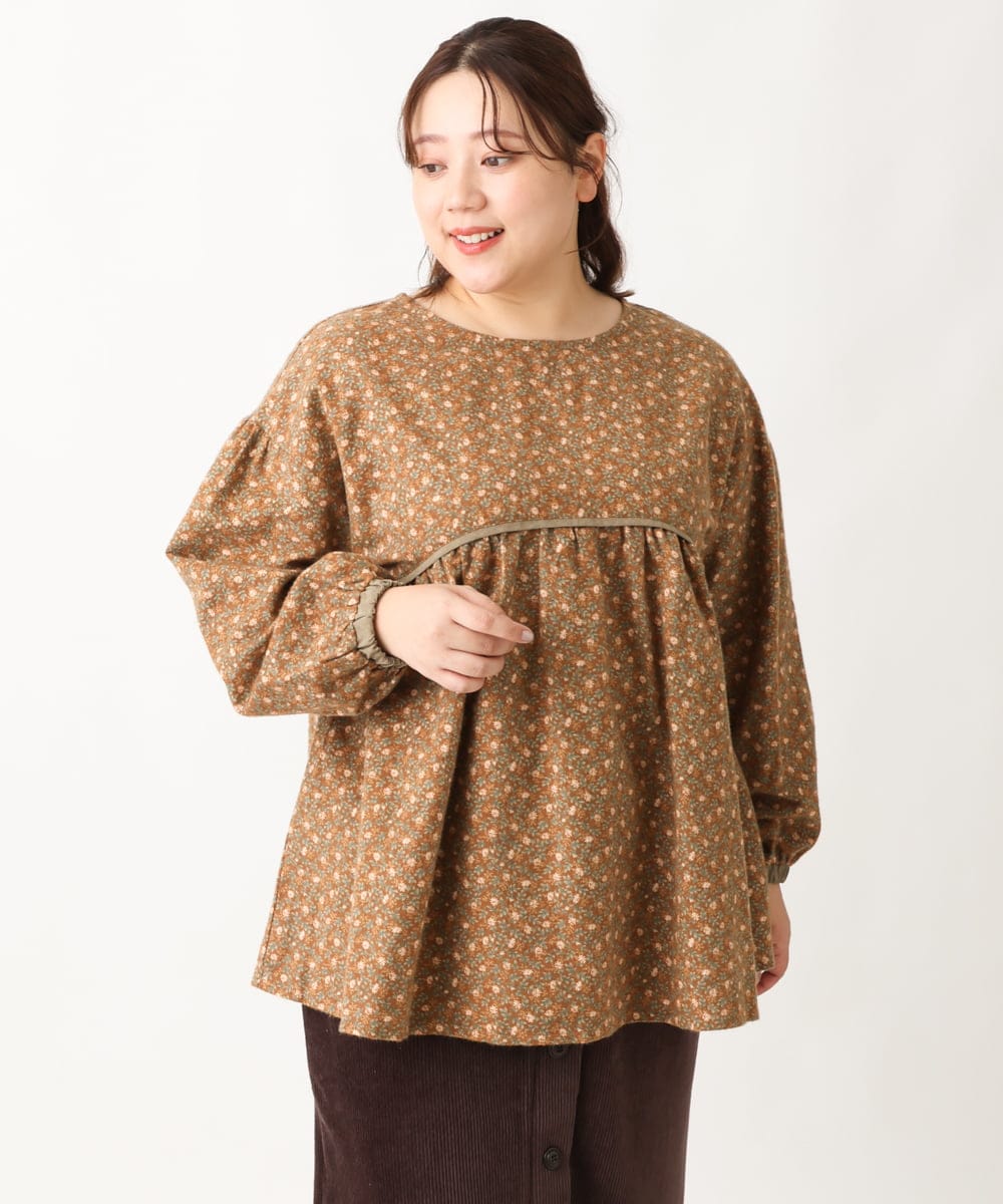 OLBAV19089 eur3(エウルキューブ) 【大きいサイズ/soso×eur3】2WAY花柄ブラウス ブラウン(17）