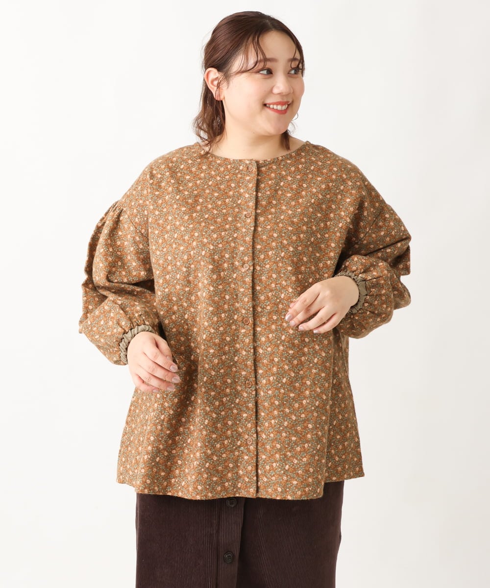 OLBAV19089 eur3(エウルキューブ) 【大きいサイズ/soso×eur3】2WAY花柄ブラウス ブラウン(17）