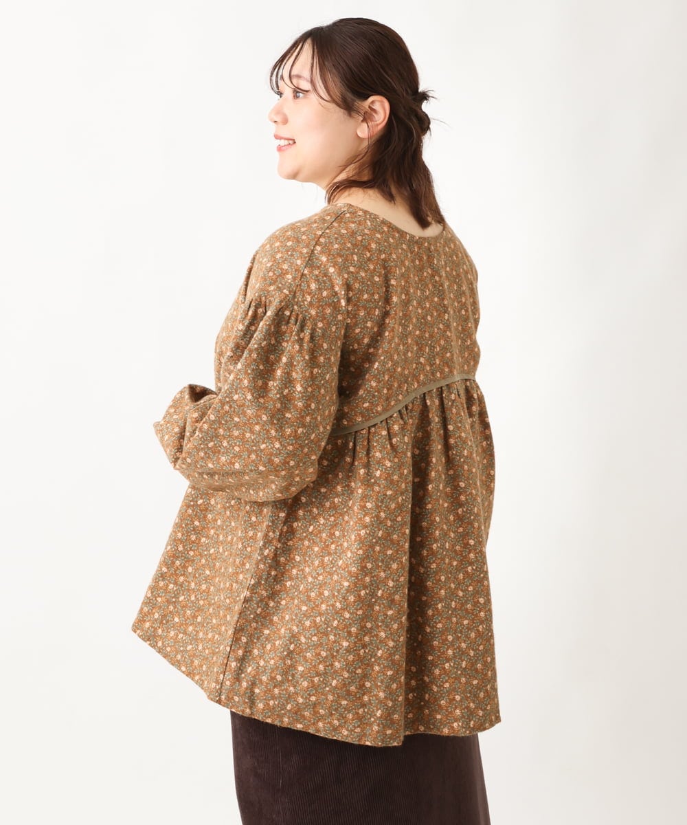 OLBAV19089 eur3(エウルキューブ) 【大きいサイズ/soso×eur3】2WAY花柄ブラウス ブラウン(17）