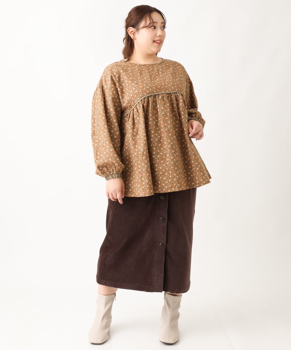 OLBAV19089 eur3(エウルキューブ) 【大きいサイズ/soso×eur3】2WAY花柄ブラウス ブラウン(17）