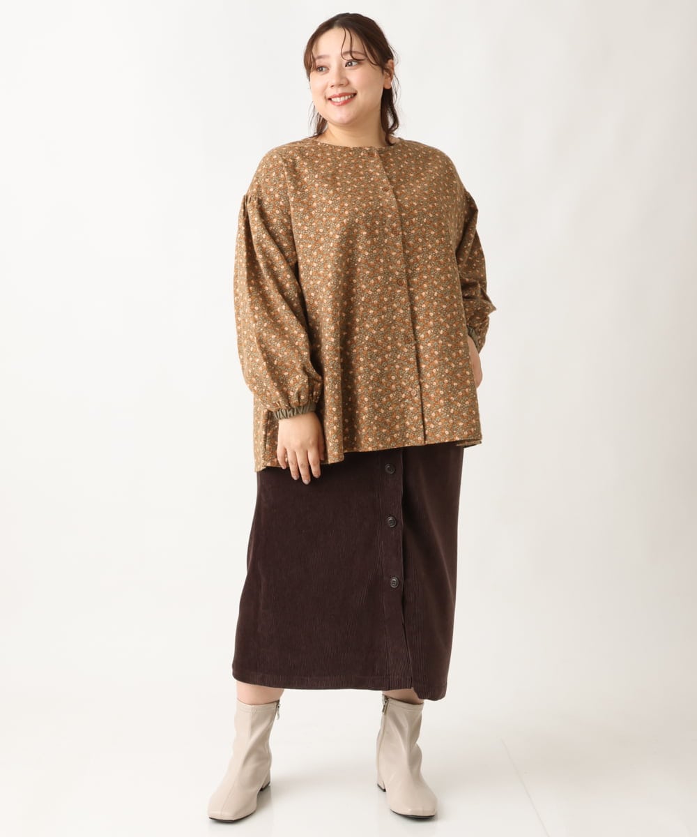 OLBAV19089 eur3(エウルキューブ) 【大きいサイズ/soso×eur3】2WAY花柄ブラウス ブラウン(17）