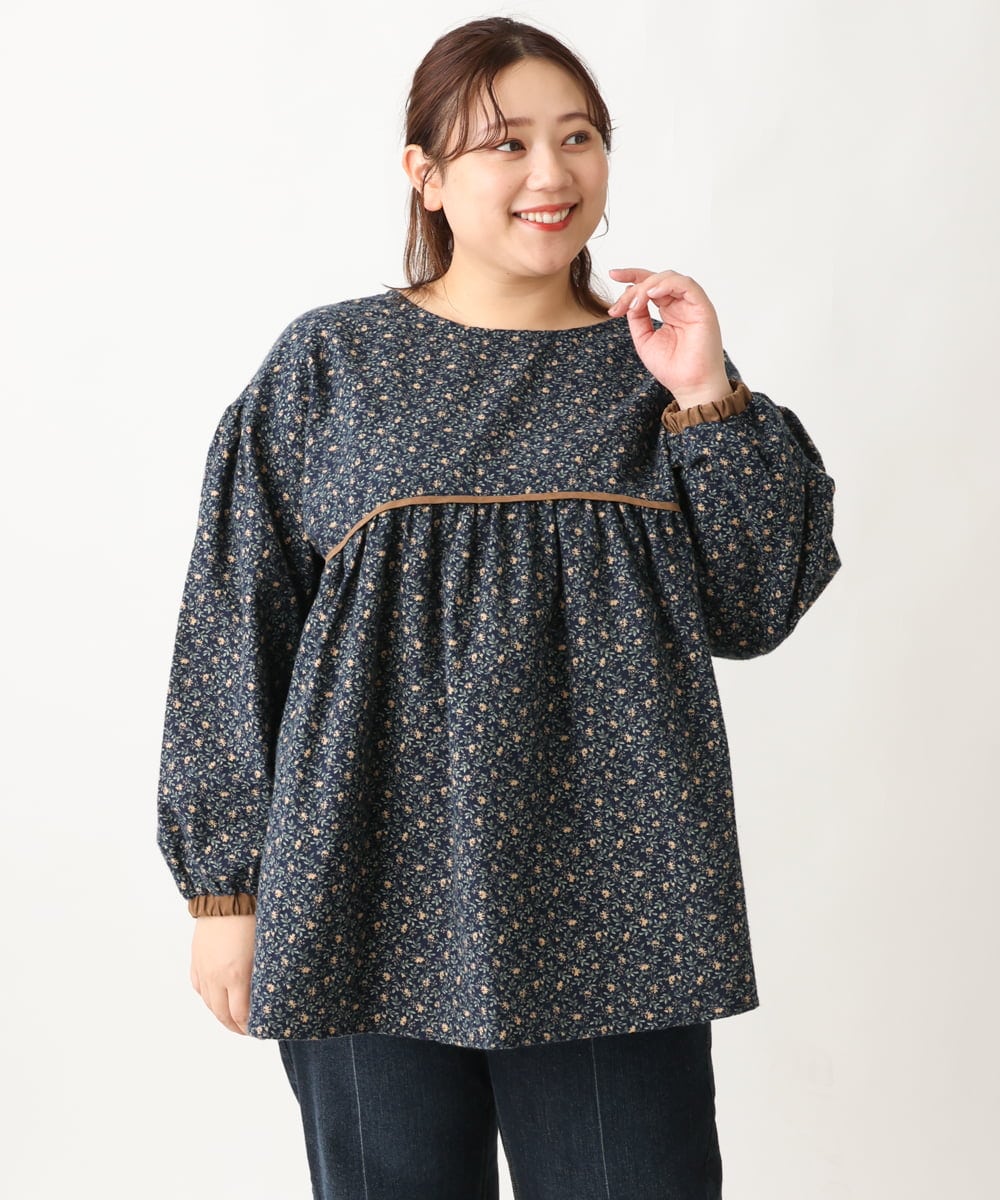 OLBAV19089 eur3(エウルキューブ) 【大きいサイズ/soso×eur3】2WAY花柄ブラウス ネイビー(57)