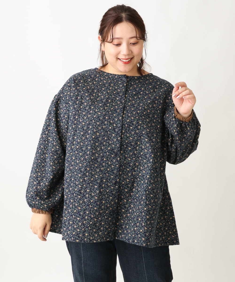 OLBAV19089 eur3(エウルキューブ) 【大きいサイズ/soso×eur3】2WAY花柄ブラウス ネイビー(57)