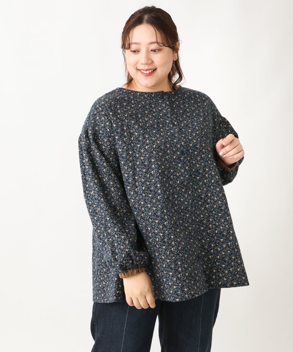 OLBAV19089 eur3(エウルキューブ) 【大きいサイズ/soso×eur3】2WAY花柄ブラウス ネイビー(57)