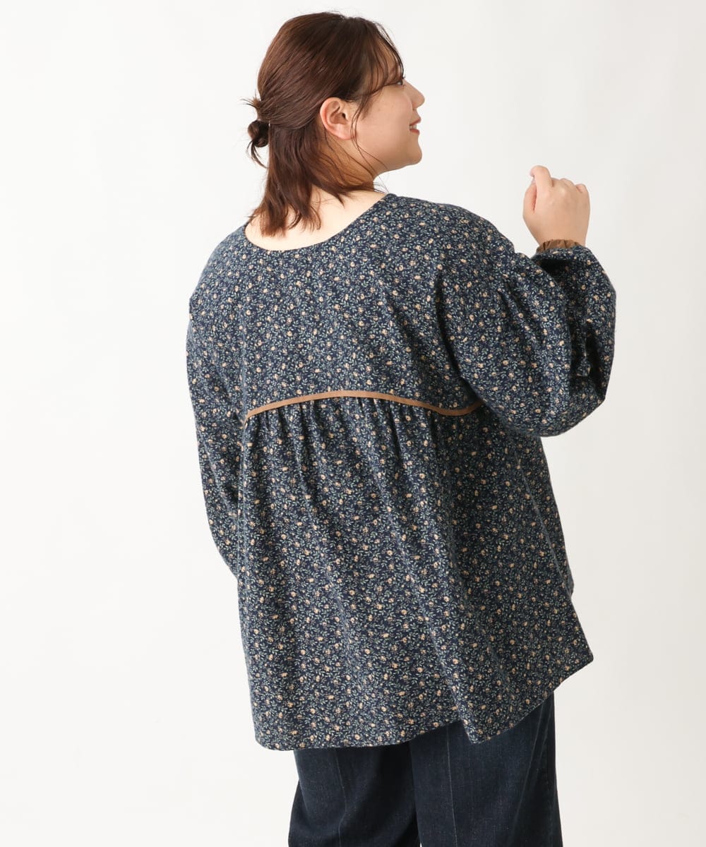 OLBAV19089 eur3(エウルキューブ) 【大きいサイズ/soso×eur3】2WAY花柄ブラウス ネイビー(57)