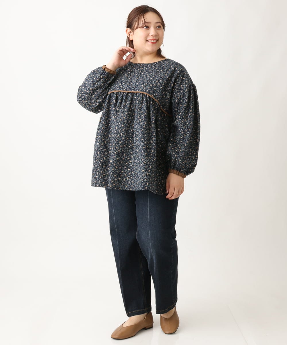 OLBAV19089 eur3(エウルキューブ) 【大きいサイズ/soso×eur3】2WAY花柄ブラウス ネイビー(57)
