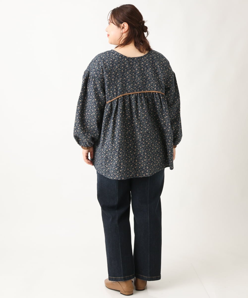 OLBAV19089 eur3(エウルキューブ) 【大きいサイズ/soso×eur3】2WAY花柄ブラウス ネイビー(57)