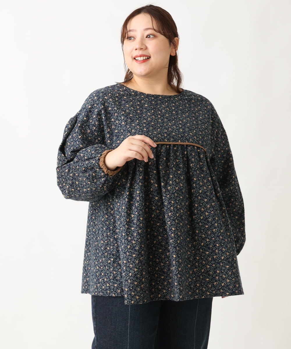 OLBAV19089 eur3(エウルキューブ) 【大きいサイズ/soso×eur3】2WAY花柄ブラウス ネイビー(57)