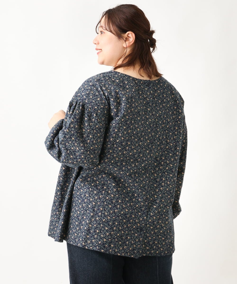OLBAV19089 eur3(エウルキューブ) 【大きいサイズ/soso×eur3】2WAY花柄ブラウス ネイビー(57)