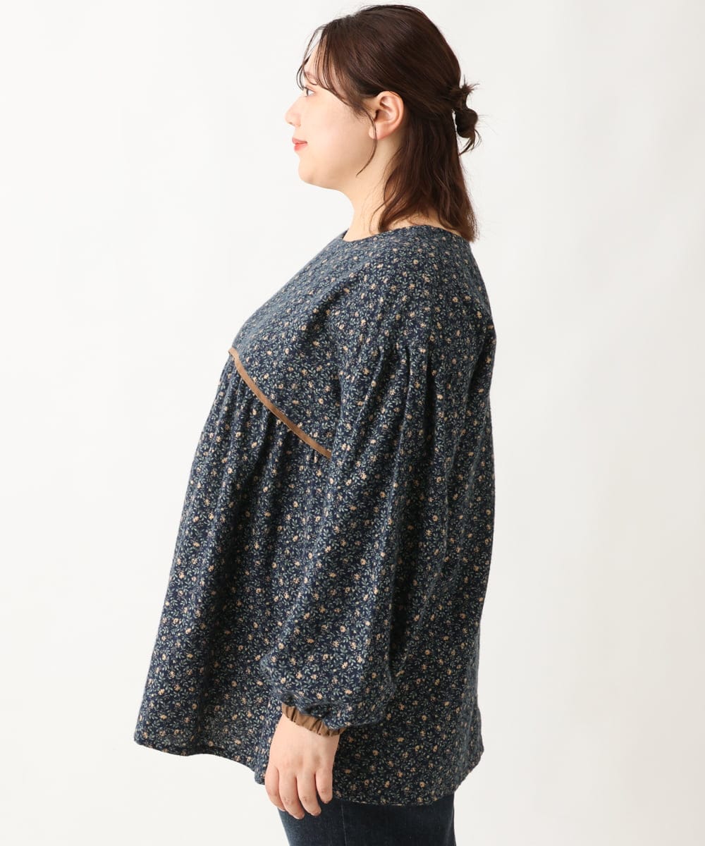 OLBAV19089 eur3(エウルキューブ) 【大きいサイズ/soso×eur3】2WAY花柄ブラウス ネイビー(57)