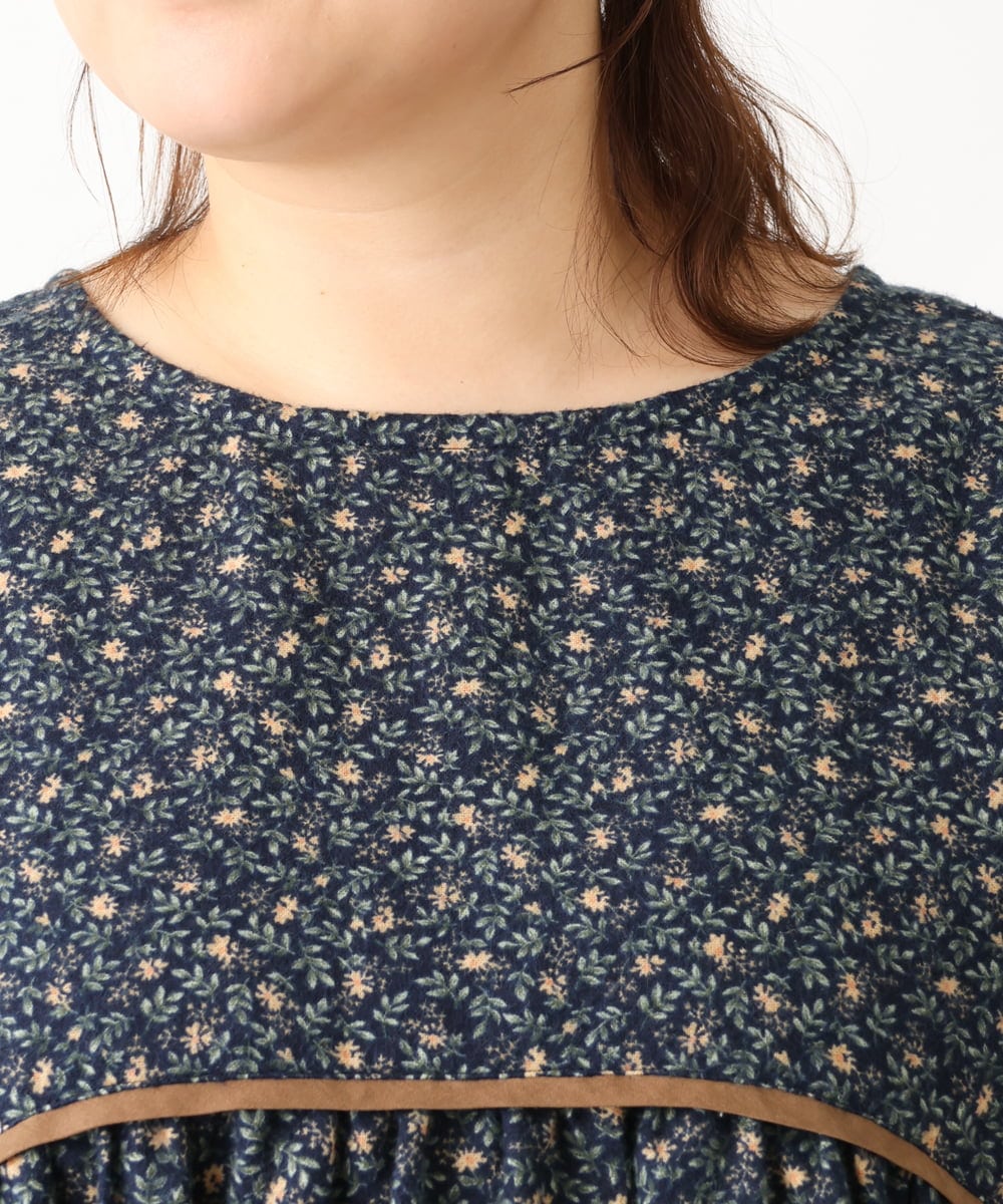 OLBAV19089 eur3(エウルキューブ) 【大きいサイズ/soso×eur3】2WAY花柄ブラウス ネイビー(57)