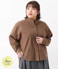 OLBBM07069 eur3(エウルキューブ) 【SOSO×eur3/大きいサイズ】起毛ノーカラーシャツ カーキ