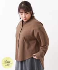 OLBBM07069 eur3(エウルキューブ) 【SOSO×eur3/大きいサイズ】起毛ノーカラーシャツ カーキ