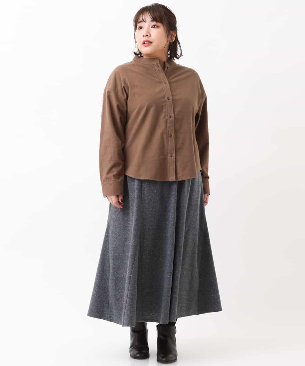 OLBBM07069 eur3(エウルキューブ) 【SOSO×eur3/大きいサイズ】起毛ノーカラーシャツ カーキ