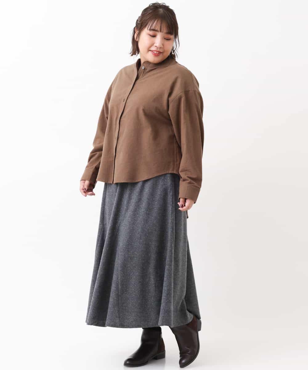OLBBM07069 eur3(エウルキューブ) 【SOSO×eur3/大きいサイズ】起毛ノーカラーシャツ カーキ