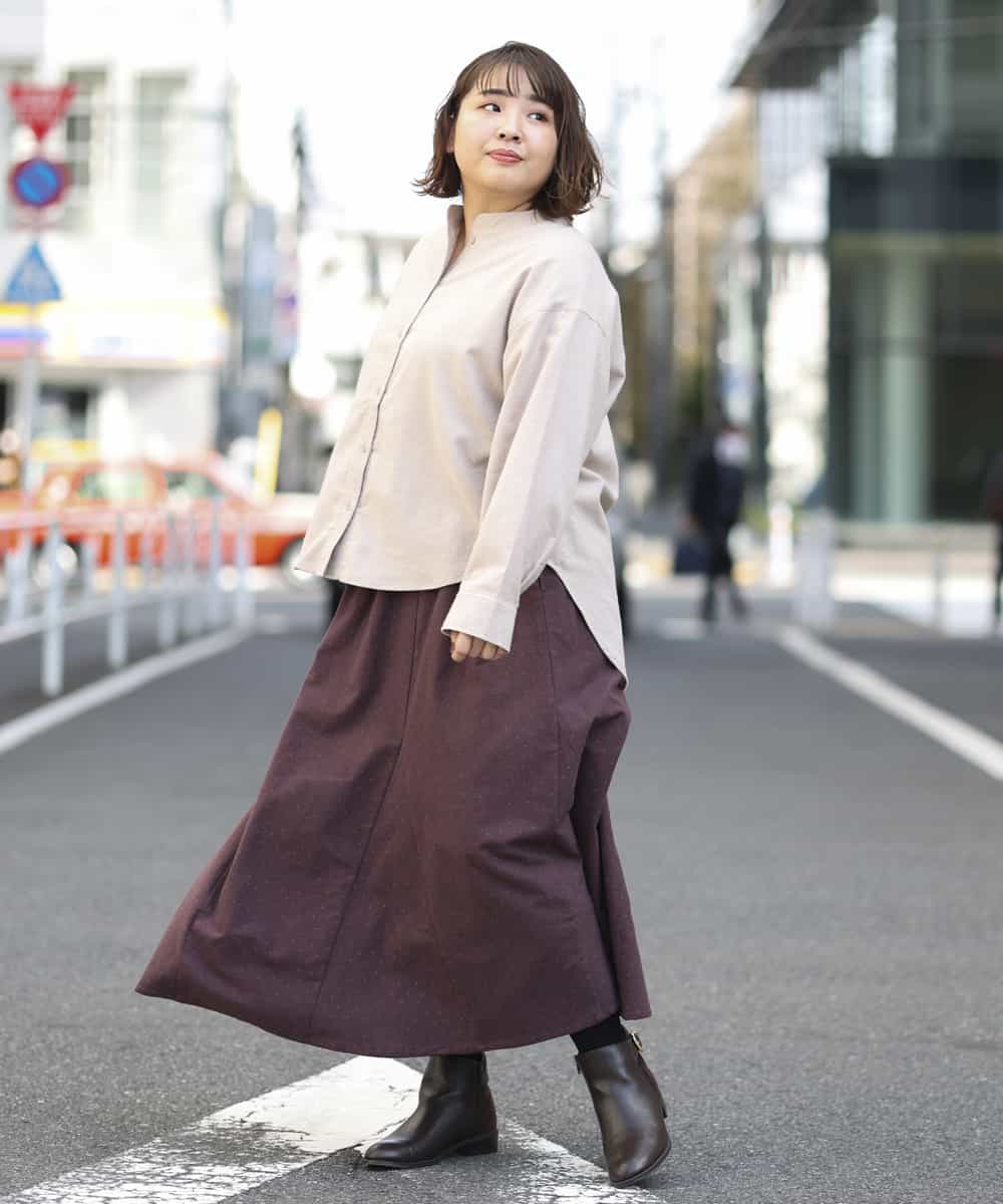 OLBBM07069 eur3(エウルキューブ) 【SOSO×eur3/大きいサイズ】起毛ノーカラーシャツ ベージュ