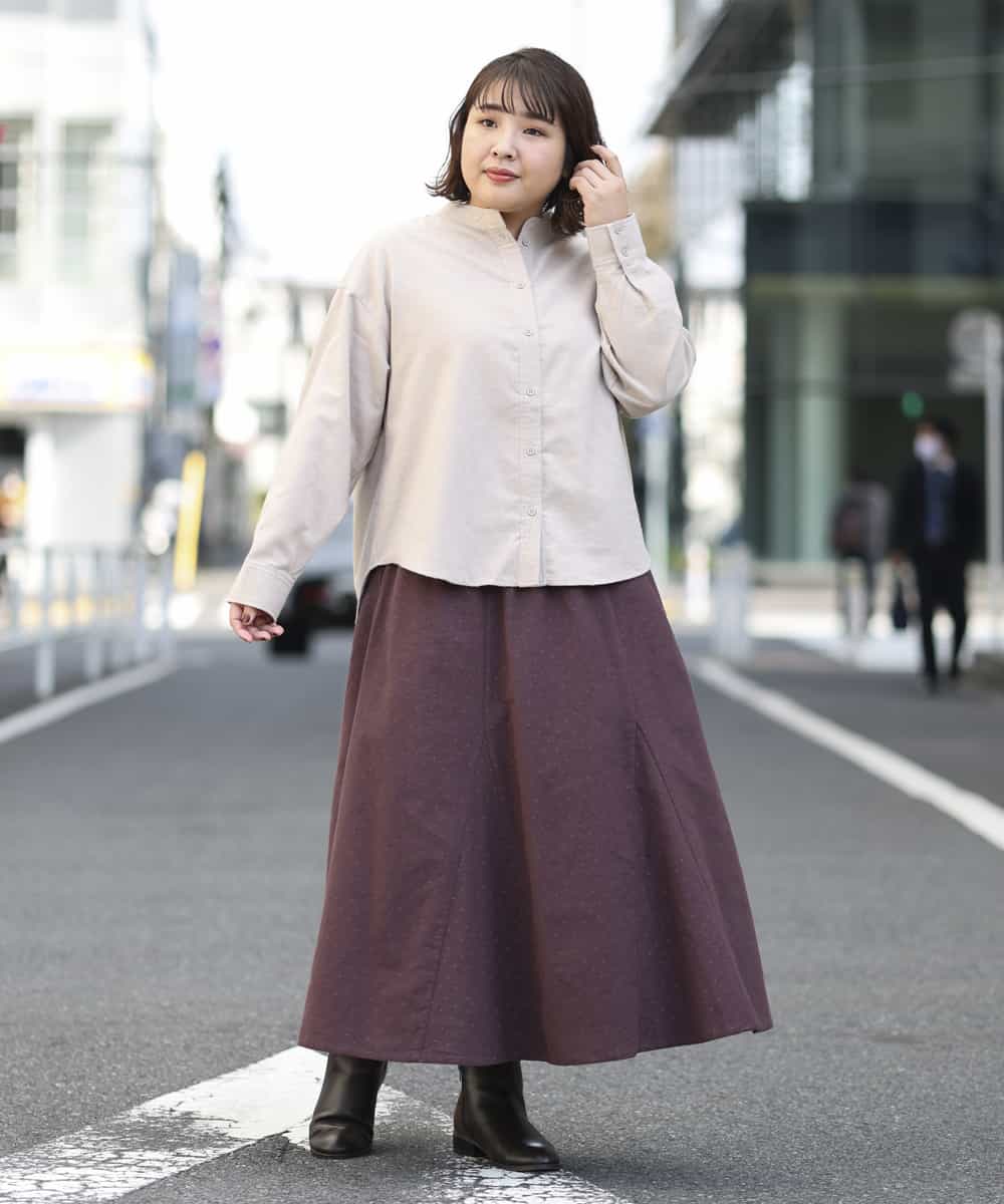 OLBBM07069 eur3(エウルキューブ) 【SOSO×eur3/大きいサイズ】起毛ノーカラーシャツ ベージュ