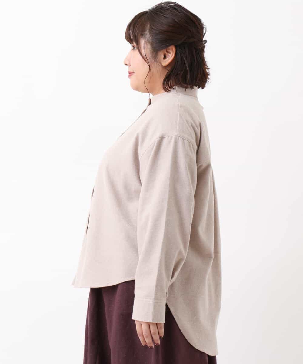 OLBBM07069 eur3(エウルキューブ) 【SOSO×eur3/大きいサイズ】起毛ノーカラーシャツ ベージュ