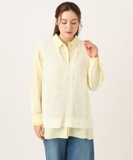 OLBCD08109 eur3(エウルキューブ) 【WEB先行販売】【大きいサイズ】レイヤード風ドロップショルダーシャツ ライトイエロー(20)