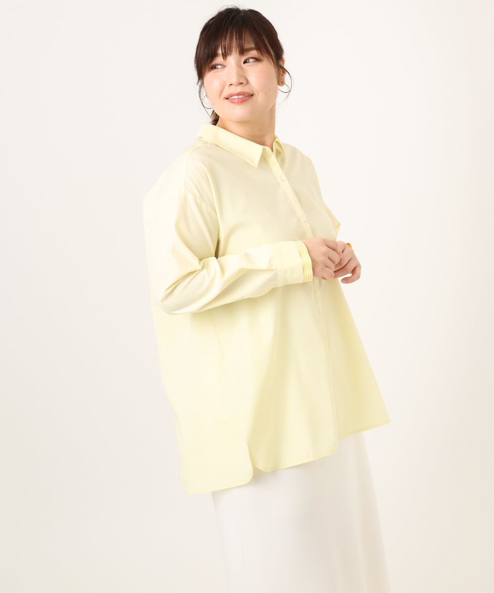 OLBCD08109 eur3(エウルキューブ) 【WEB先行販売】【大きいサイズ】レイヤード風ドロップショルダーシャツ ライトイエロー(20)