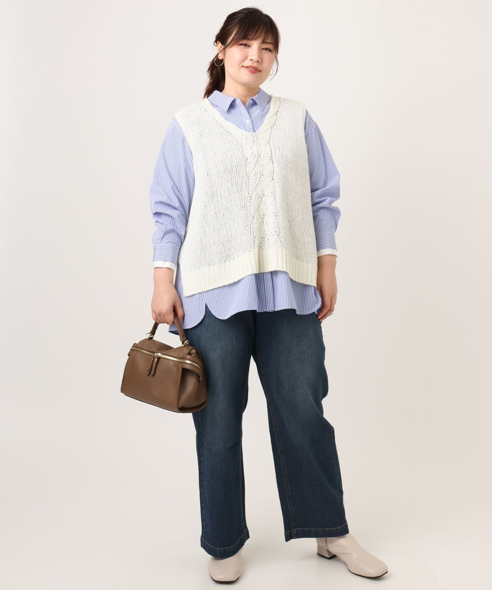 OLBCD08109 eur3(エウルキューブ) 【WEB先行販売】【大きいサイズ】レイヤード風ドロップショルダーシャツ ブルー(55)