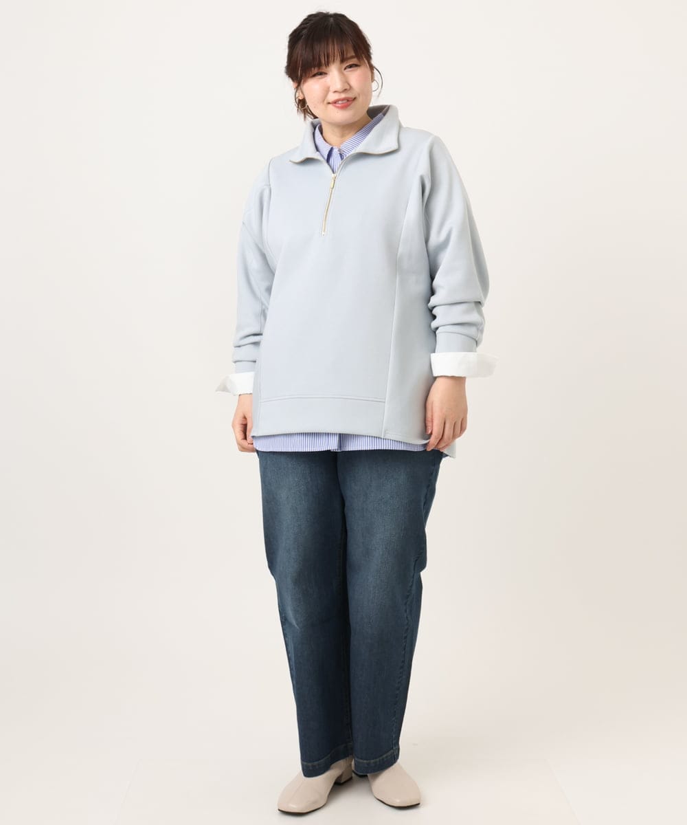 OLBCD08109 eur3(エウルキューブ) 【WEB先行販売】【大きいサイズ】レイヤード風ドロップショルダーシャツ ブルー(55)