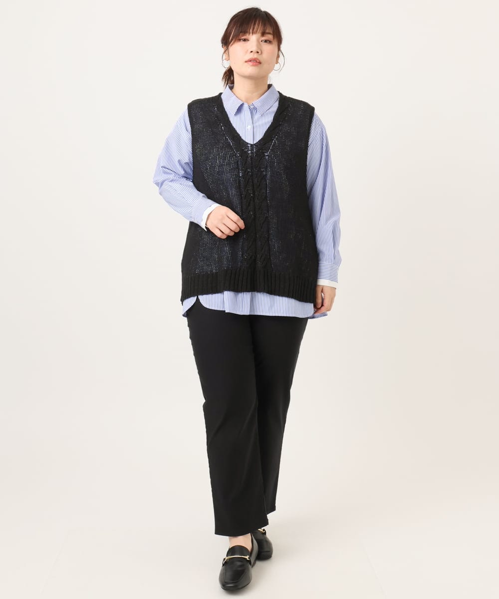 OLBCD08109 eur3(エウルキューブ) 【WEB先行販売】【大きいサイズ】レイヤード風ドロップショルダーシャツ ブルー(55)